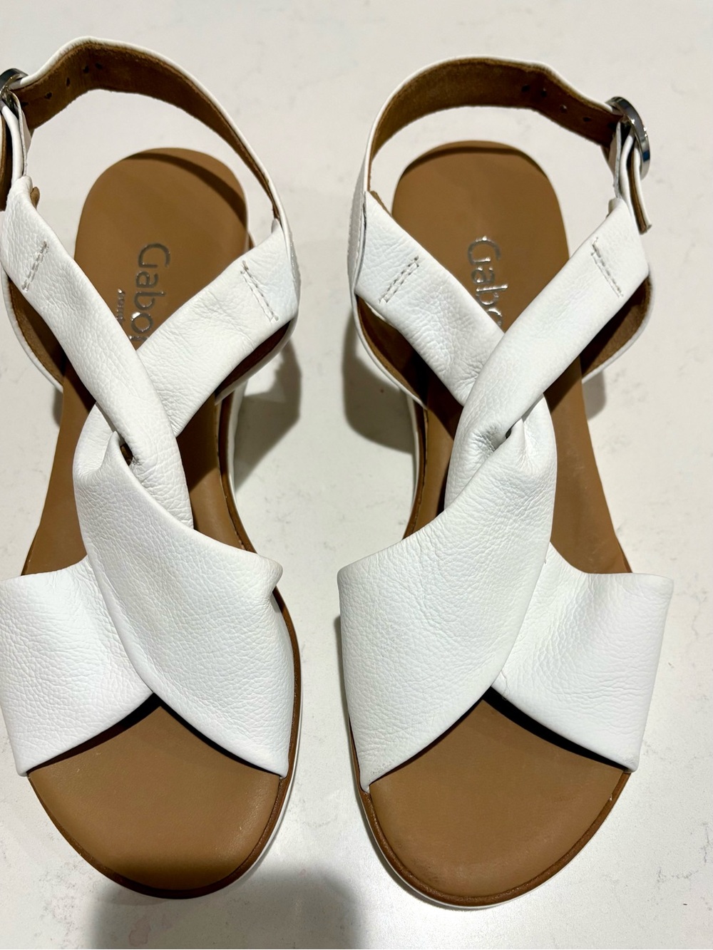 Gabor Comfort White Leather Cork Wedge Sandals NWOT Women’s UK 6.5 US 9.5